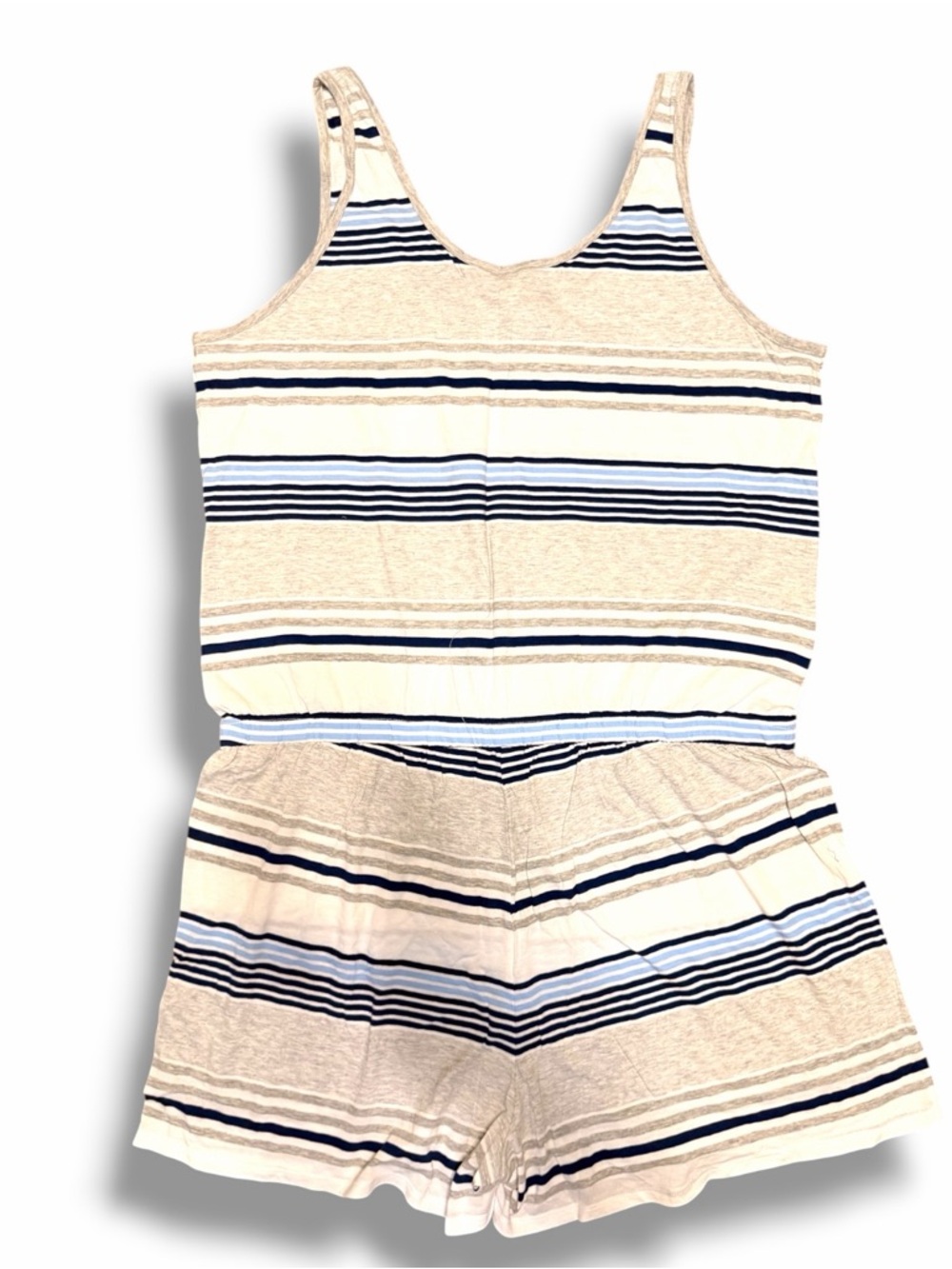 NWT Gap Body Cool Striped Sleeveless Romper Gray Blue Scoop Neck Casual Size XL - Picture 3 of 12